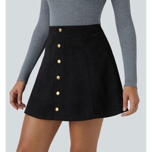 HALARA High Waisted Decorative 2-in-1 A Line Suede Mini Casual Skirt with shorts